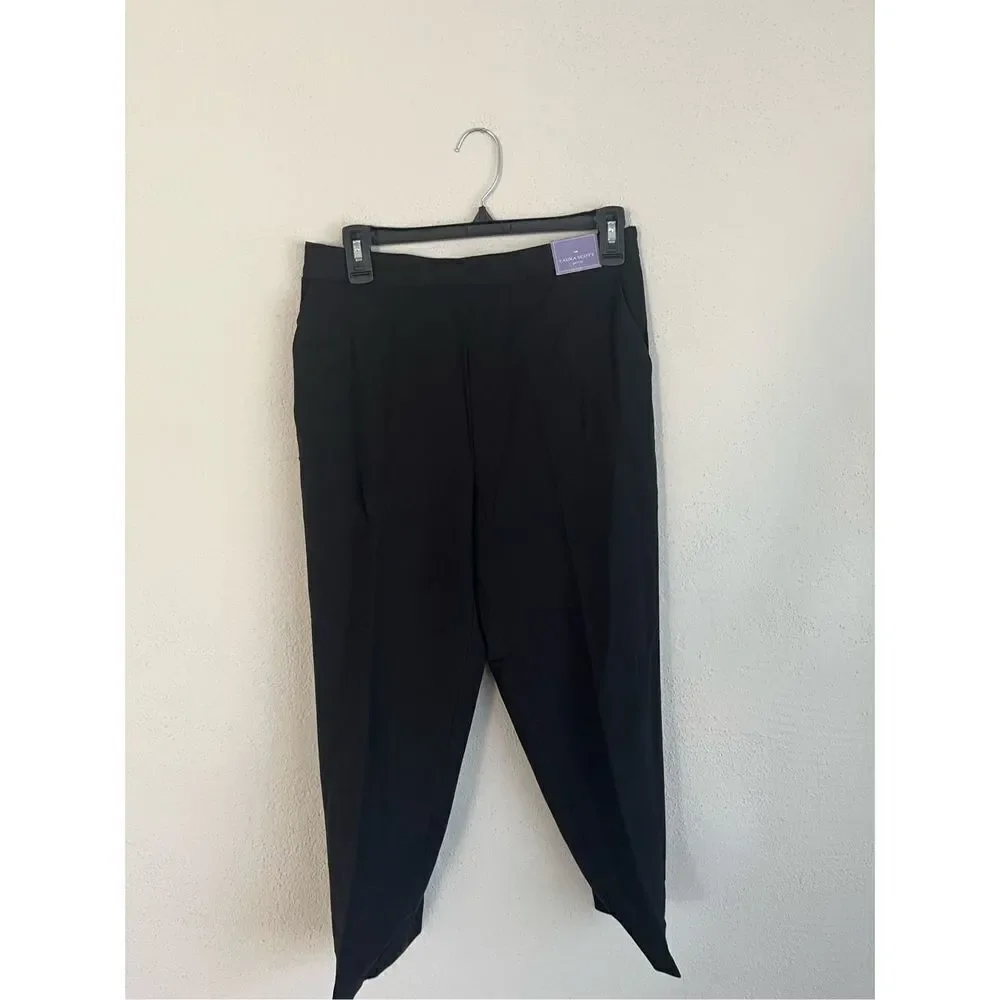 Laura Scott Woman Black Poly Pull On Pant Full Length, Size 10PS